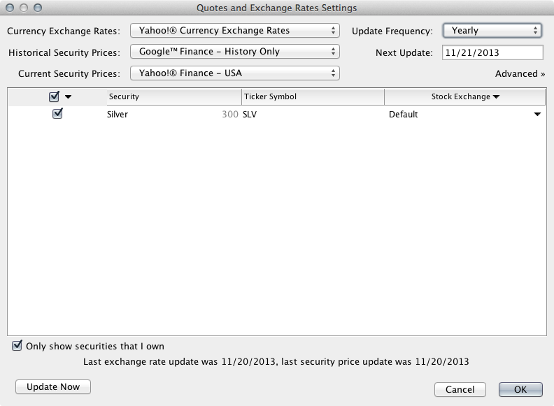 moneydance stock prices not updating